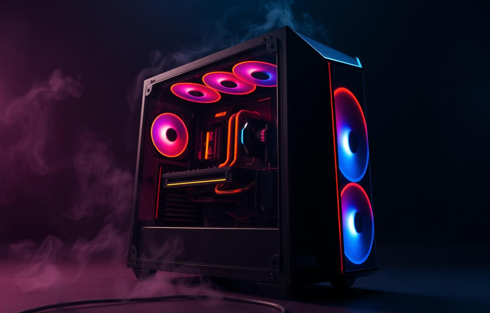 Custom gaming PC with indigo lighting
